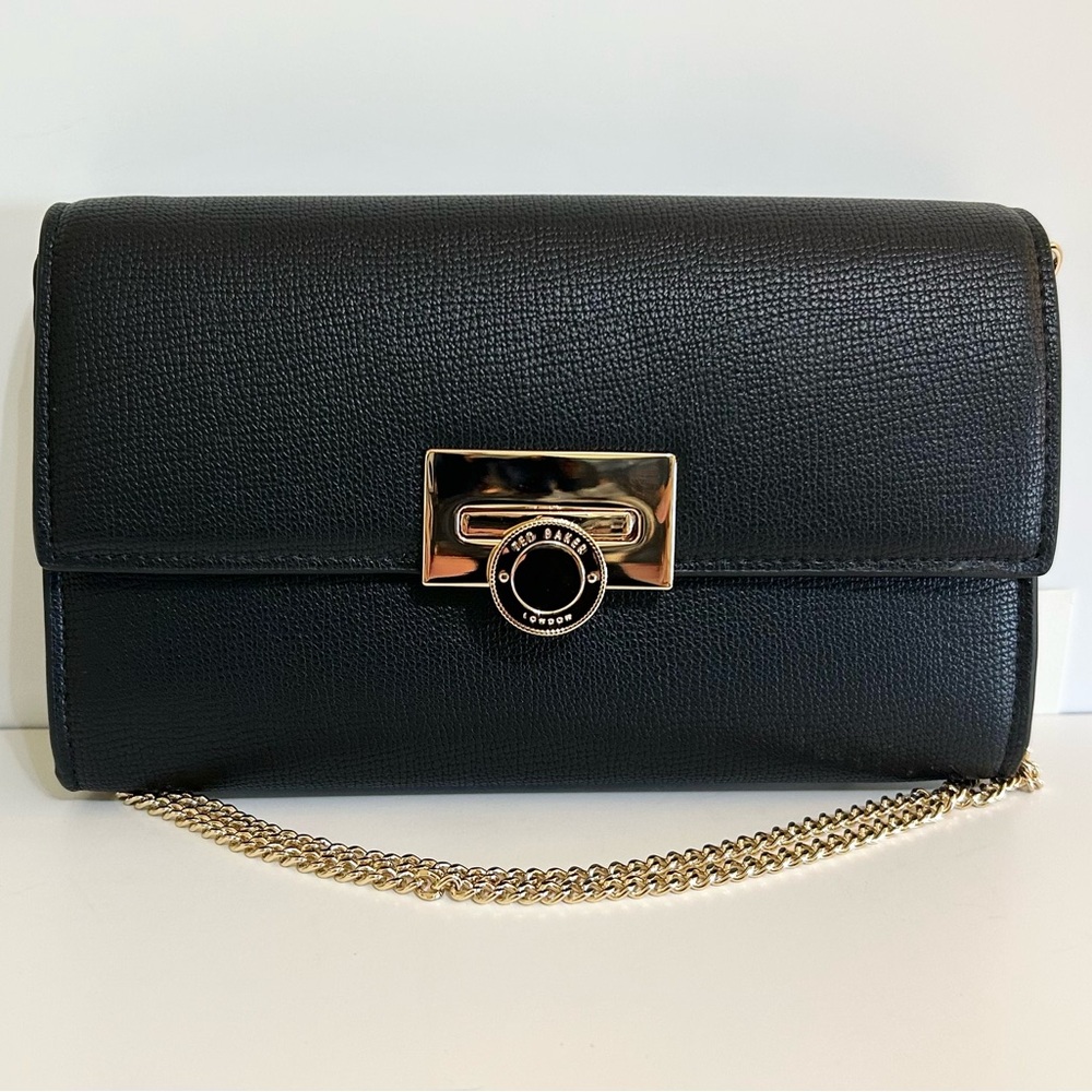 Ted Baker London Black Crossbody Bag w/Gold Chain. Perfect for an evening out.
